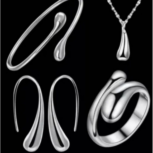Jewely Set, 16" Necklace, Bracelet. Earrings, Ring .925 Waterdrop Sterling... - Picture 3 of 12